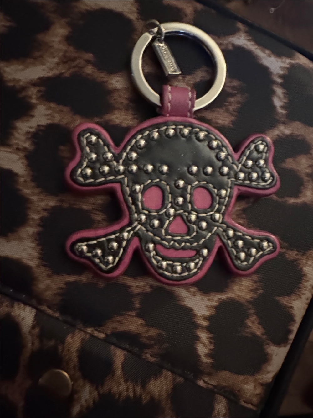 Coach Pink and Silver Skull & Crossbones Keychain